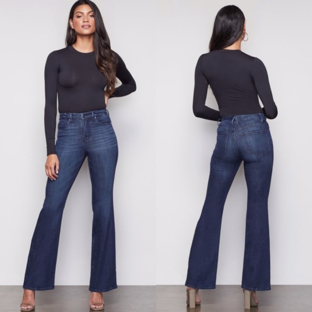 Good American Good Flare High Rise Dark Wash Jeans